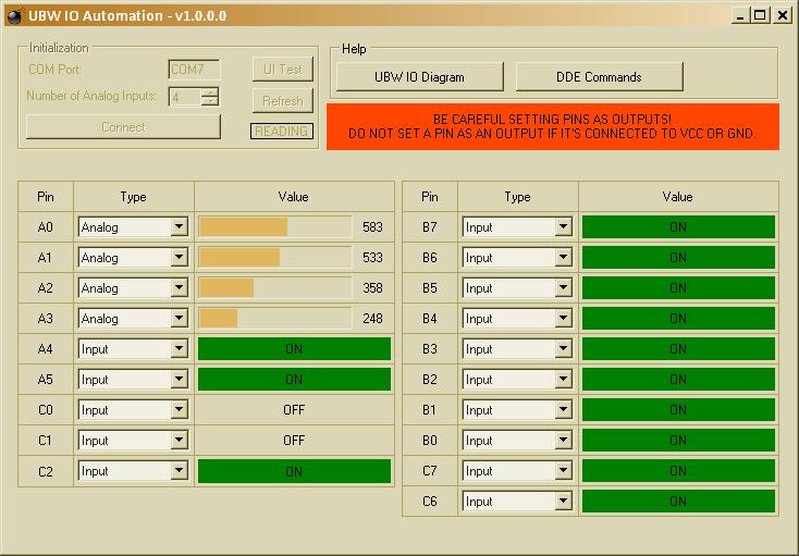 PC Application to monitor UBW and serve IO as a DDE Server