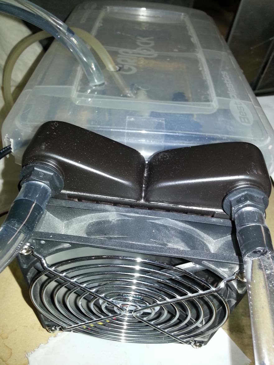 Closeup of the radiator and fan with the attached fan grille